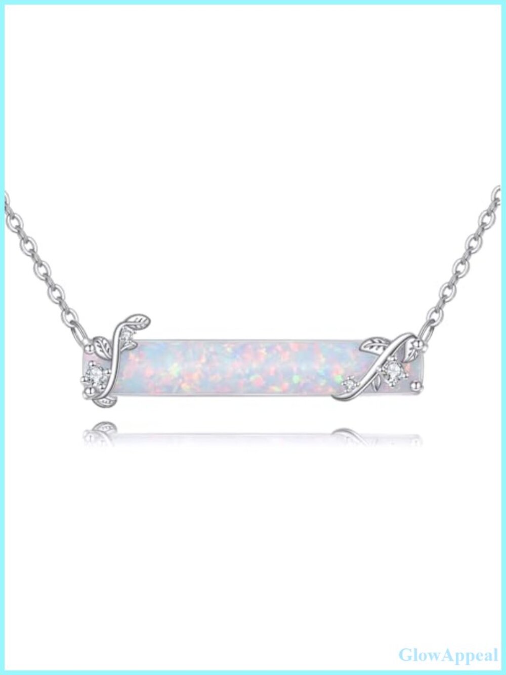Opal Bar Necklace Sterling Silver White Opal Pendant Jewelry for Women